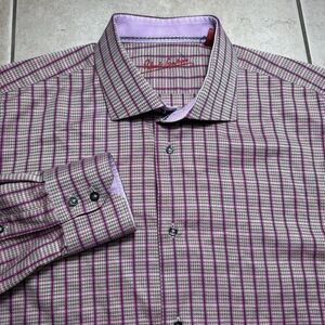 NICE Robert Graham Men’s XL 44 17.5 Flip Cuff Geometric Purple Button Up Shirt